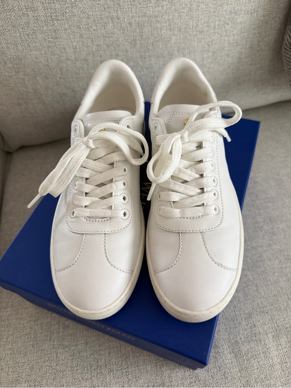Stuart Weitzman White Leather Low-Top Sneakers